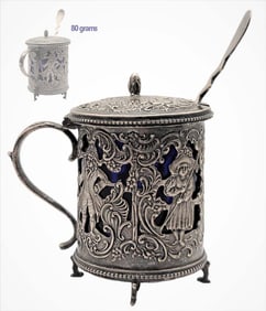 Victorian Silver (80 grams) Mustard Pot With Cobalt Glass Insert