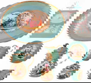 Set Of Six 19th C. Meissen Porcelain Tea Set With Original Box