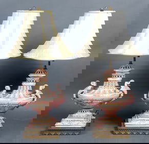 Pair of German Porcelain Lamps, Late 19th C.