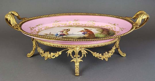 French Sevres Porcelain & Bronze Centerpiece, 19th C.