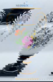 19th C. Meissen Hand Painted Floral Urn Vase