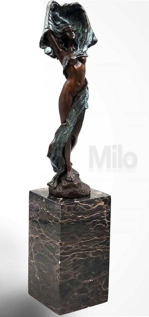 Signed Art Deco Lady In Wind, A Bronze Figurine, Milo (1 of 5)