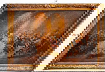 Large Late 19th C. Georg Schobel French Court Print With Gilt Frame