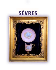 19th C. Hand Painted Sevres Pink Cup & Saucer Set