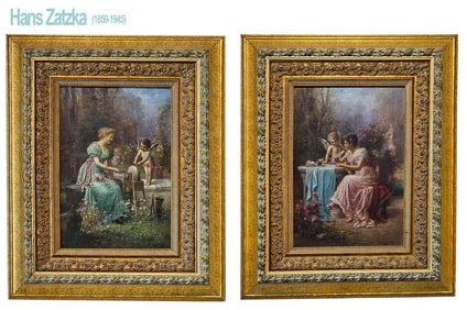 Pair Of 19th C. Oil On Canvas Signed By Hans Zatzka