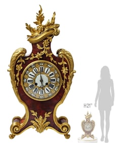 19th C. French Louis XV Rococo Style Bronze Mounted Mantel Clock