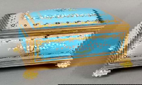 French Enamel and Bronze Hand painted Jewelry Box