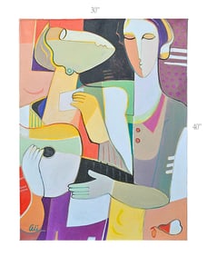 'Vibrant Pair' Acrylic On Canvas Painting, Signed