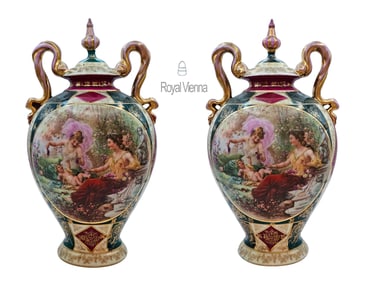 Pair Of Royal Vienna Porcelain Vases With Lids