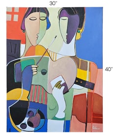 'Dual Forms' Acrylic On Canvas Painting, Signed