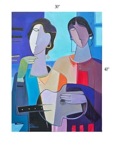 'Blue Harmony, Blue Forms' Acrylic On Canvas Painting, Signed