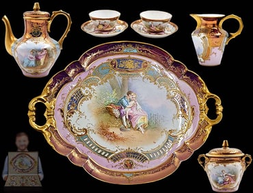 19th C. French Pink Sever Style Hand Painted Tea Set
