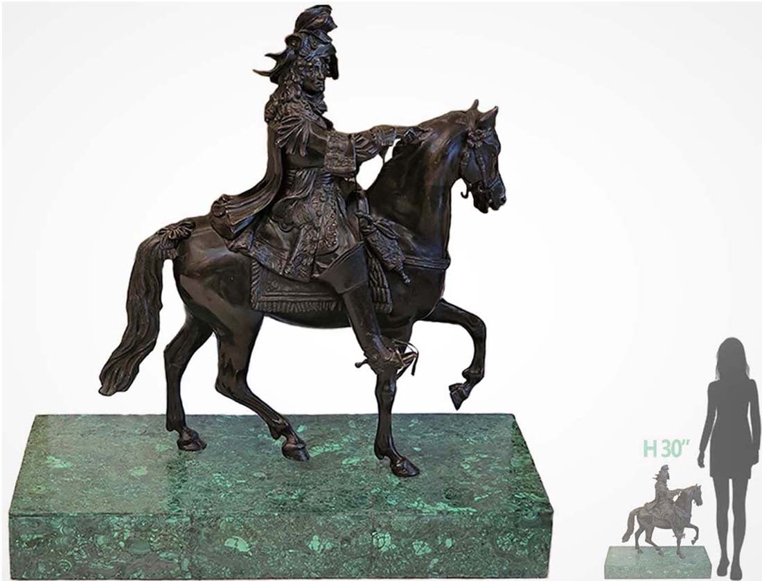 Large 19th C. King Louis XIV France Statue On Malachite Base: Large 19th C. King Louis XIV France Statue On Malachite Base. H 30" x W 12 7/8" x L 29 1/2"