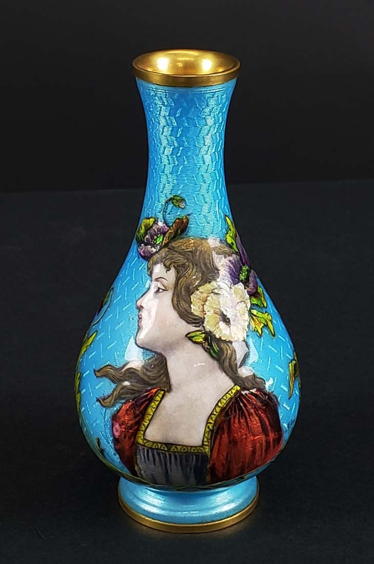 19th C. Enamel Miniature Vase: 19th C. Enamel Miniature Vase. Measures H: 5" W: 2 1/4"
