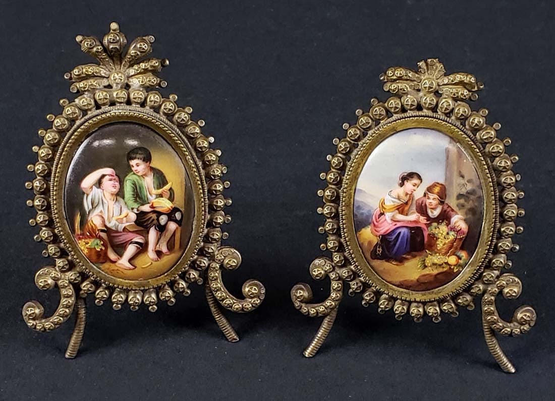 Pair of Berlin Miniature Porcelain Plaques w/ Bronze Frames, Circa 1900 (1 of 4)