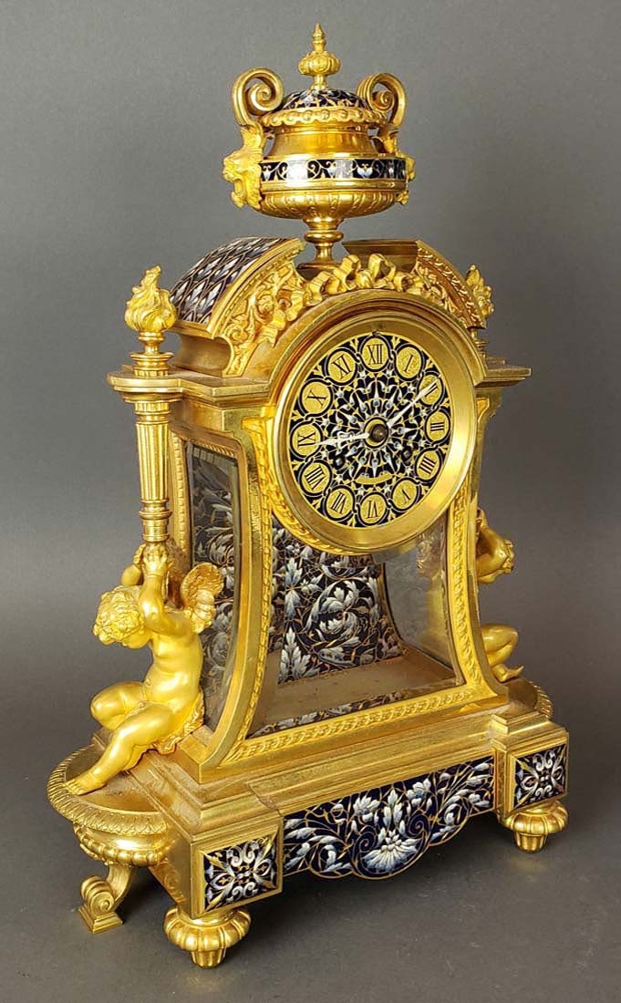 Exquisite French Champleve Enamel & Bronze Clock set - 2