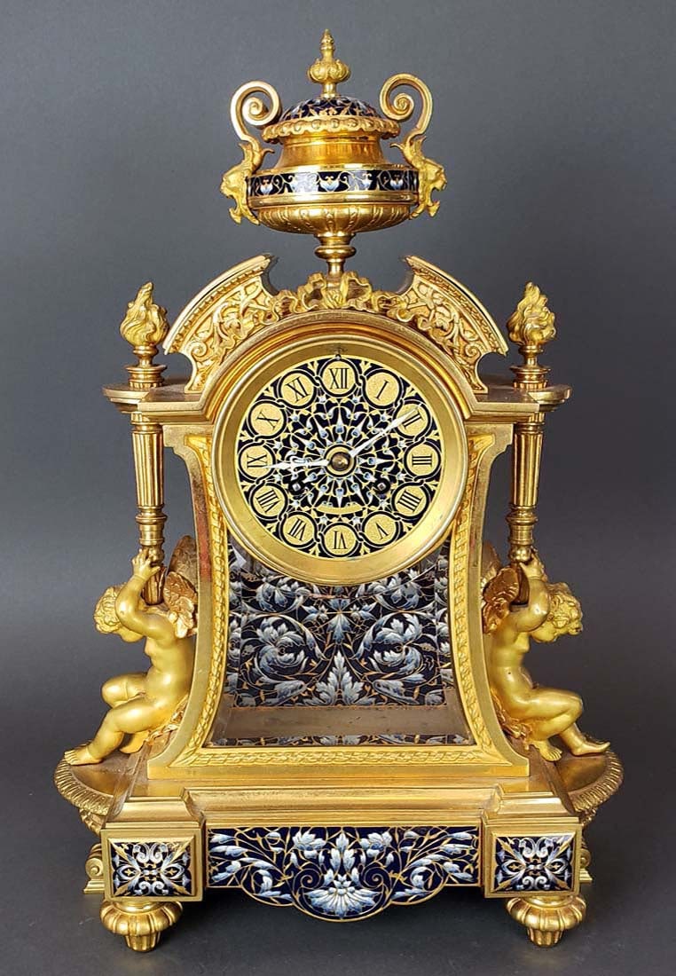 Exquisite French Champleve Enamel & Bronze Clock set - 3