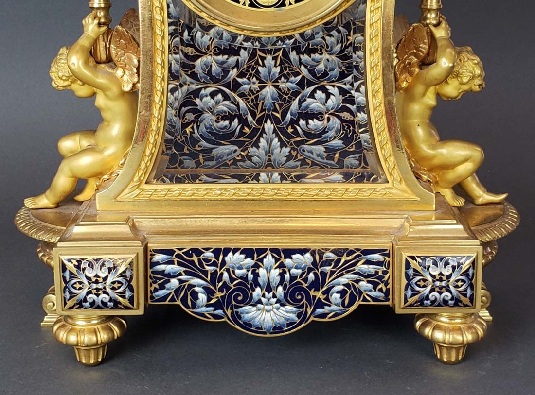 Exquisite French Champleve Enamel & Bronze Clock set - 5