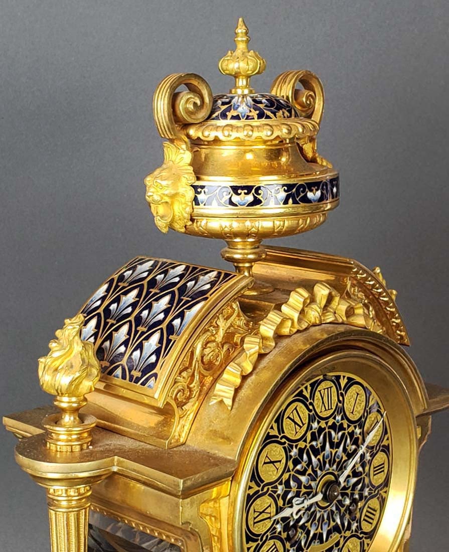 Exquisite French Champleve Enamel & Bronze Clock set - 6