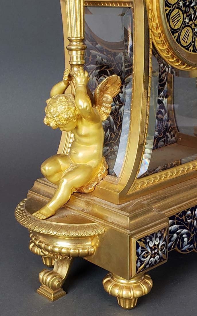 Exquisite French Champleve Enamel & Bronze Clock set - 7