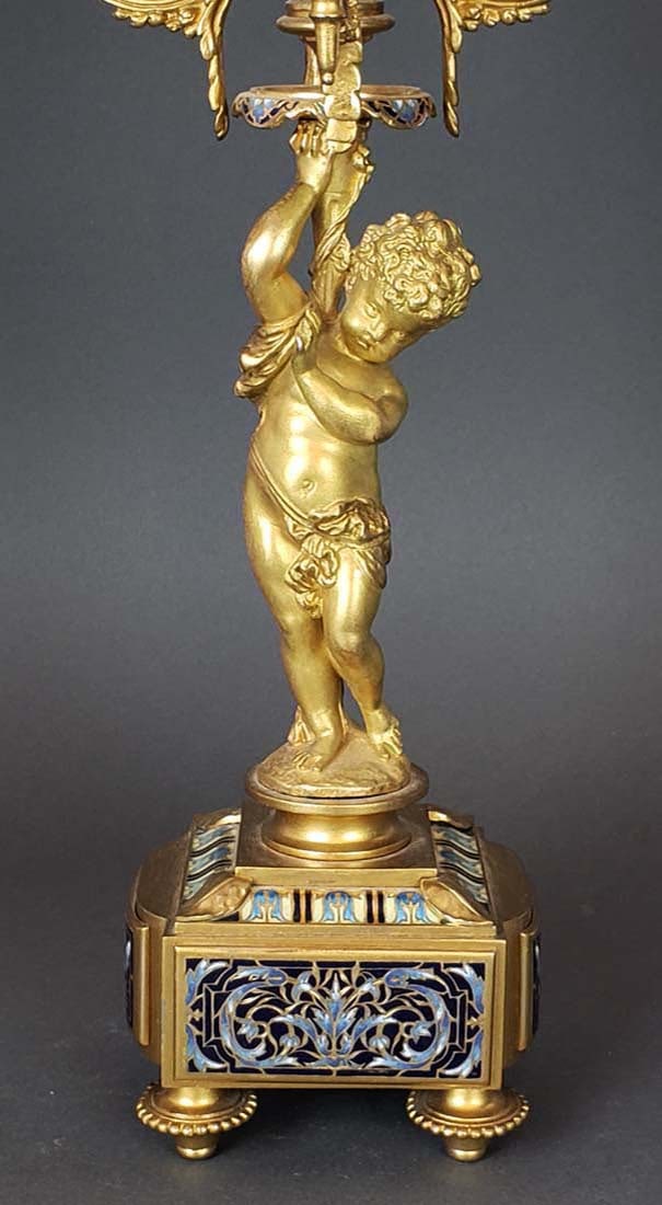 Exquisite French Champleve Enamel & Bronze Clock set - 9