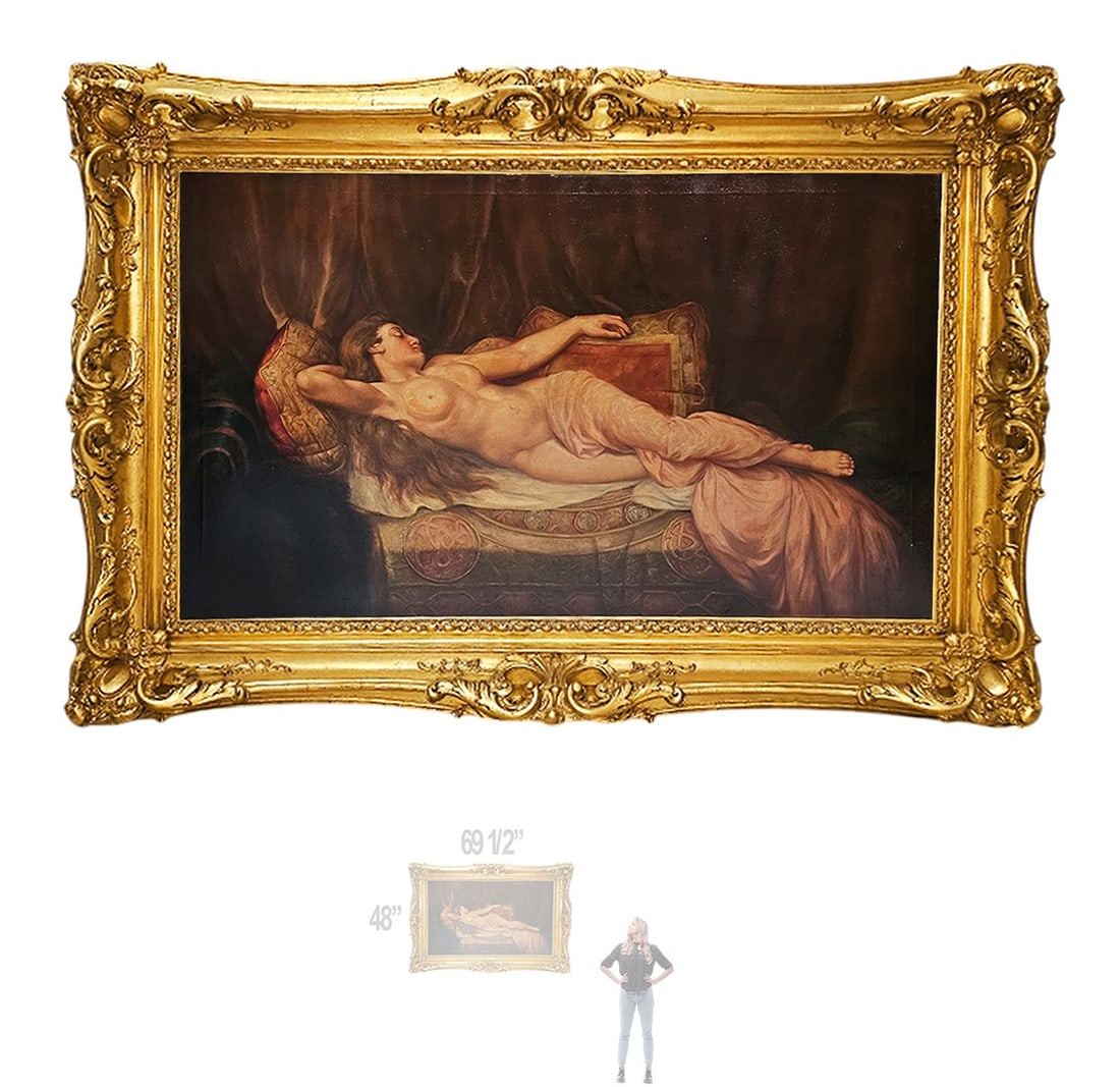 Large 19th C. Continental Nude Portrait With Gilt-Wood French Louis XV Frame: Large 19th C. Continental Nude Portrait With Gilt-Wood French Louis XV Frame. Frame: H 48" x W 6" x L 69 1/2" \ Painting: 54" x 32 1/2"
