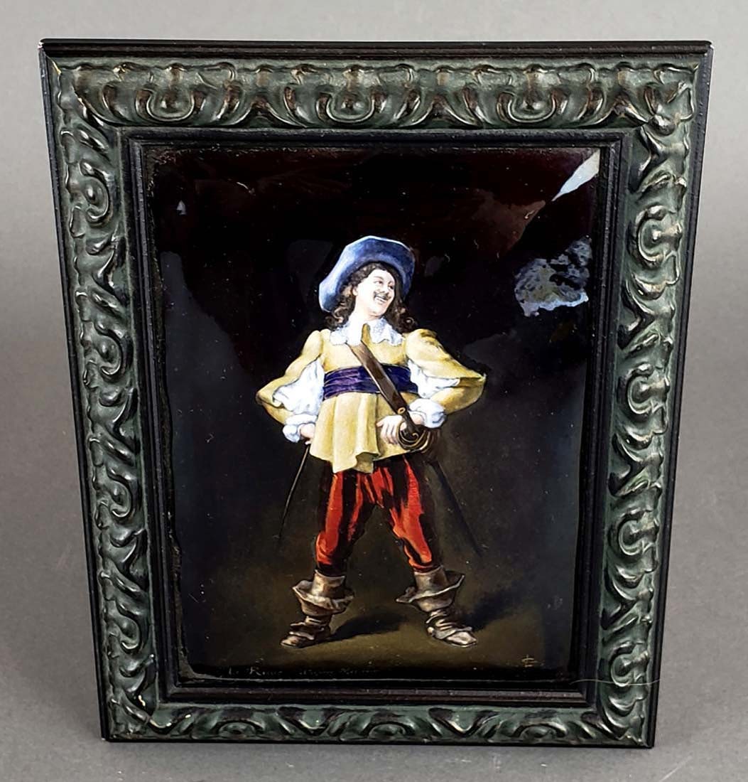 Framed Limoges Plaque: Framed Limoges Plaque. The frame measures 8 3/4" x 6 3/4" and the plaque measures 6 3/4" x 4 3/4"