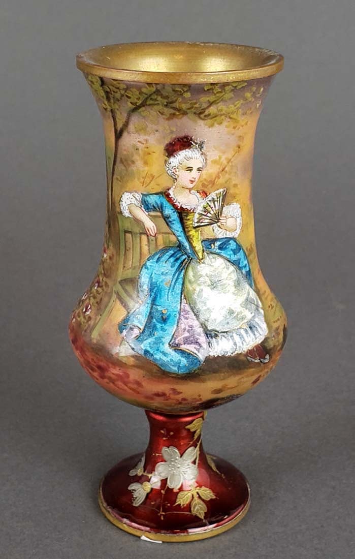 Austrian Viennese Enamel Vase: Austrian Viennese Enamel Vase. Measures H: 4 1/2" W: 2"