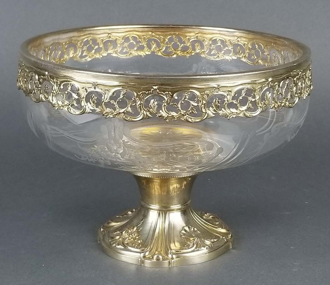 19th C. German Silver and Crystal Centerpiece: 19th C. German Silver and Crystal Centerpiece. Measures H: 5 1/2" W: 8"