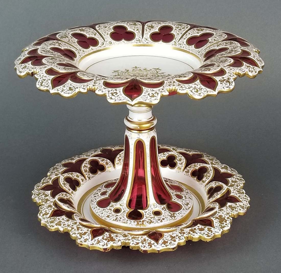 Fine Diamond Cut Bohemian Tazza with Underplate, 19th: Fine Diamond Cut Bohemian Tazza with Underplate, 19th C. The tazza measures H: 7" W: 9 1/2" and the underplate measures 9" Diameter