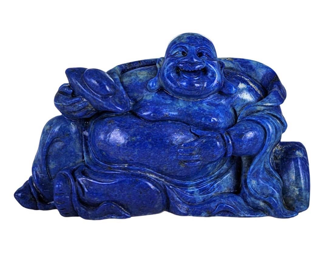 Chinese Lapis lazuli figure of a buddha: Chinese Lapis lazuli figure of a buddha. H 3 1/2" x W 1 1/4" x L 5 1/2"