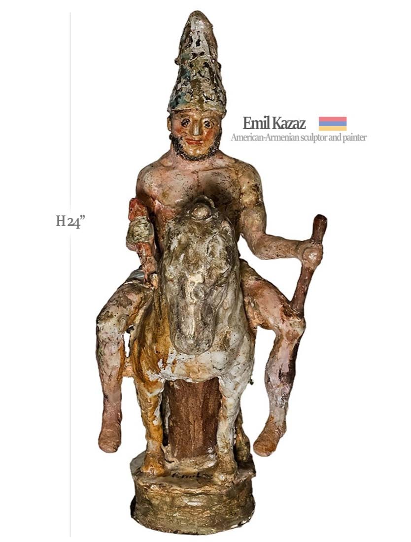 Emil Kazaz Horseman Sculpture: Emil Kazaz Horseman Sculpture. H 24" x W 9" x L 13"