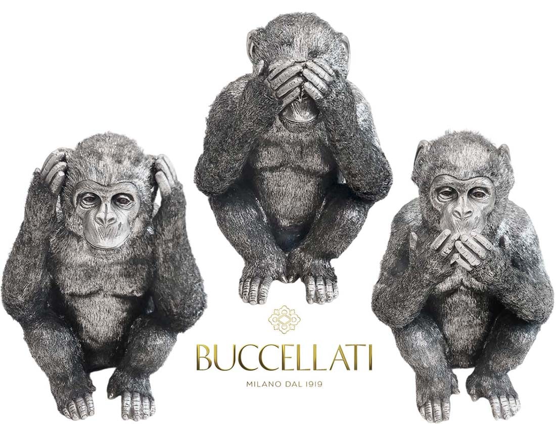 Large Imposing M. Buccellati Sterling Silver Wise Monkey No Evil Set: Large Imposing M. Buccellati Sterling Silver Wise Monkey No Evil Set. H 15" x W 10" x L 11 1/2"