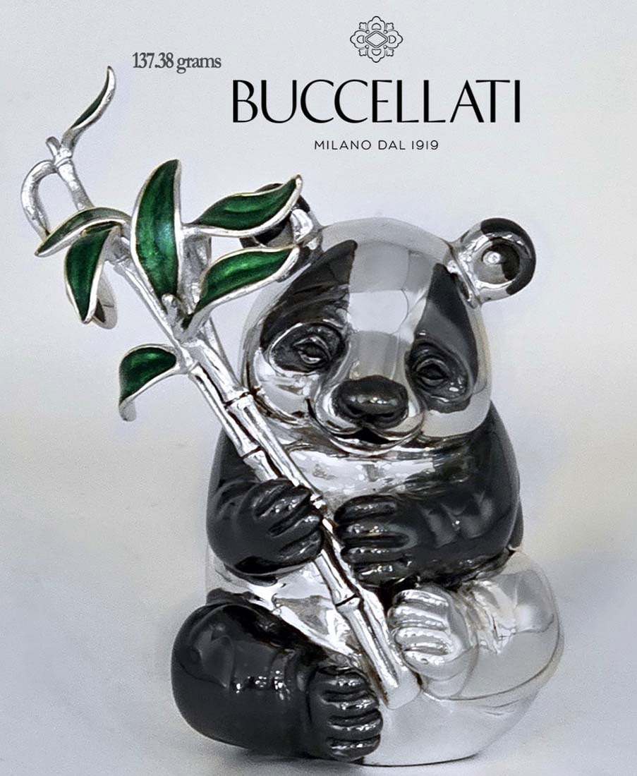 800 Silver Mario Buccellati Panda With Leaves: 800 Silver Mario Buccellati Panda With Leaves. H 3 1/2" x W 1 1/2" x L 2 1/2"