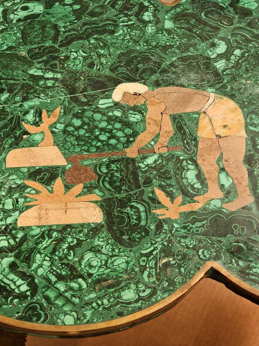 19th C. Empire Malachite Figural Bronze Side Table - 5