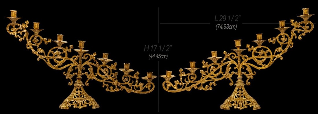 Pair Of Mid Century Altar Church Step Branches Candelabra: Pair Of Mid Century Altar Church Step Branches Candelabra. H 17 1/2" x W 6 1/2" x L 29 1/2"