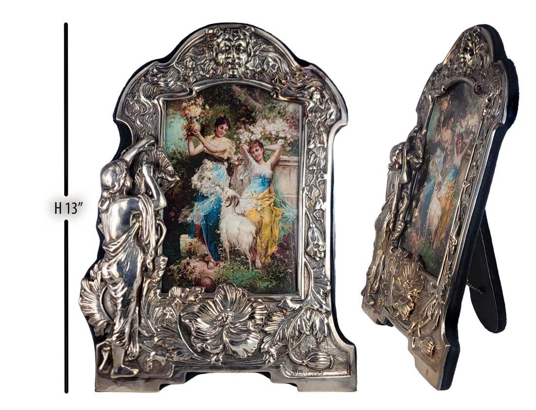 Sterling Silver .925 Figural Photo Frame ' Zatzka Print ': ' Zatzka Print ' Sterling Silver .925 Figural Photo Frame. H 13 x W 9.5)