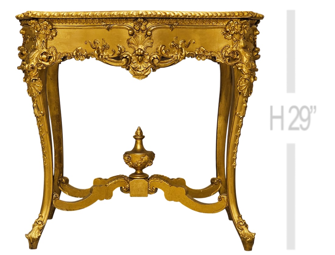 Glass Top 19th Century French With Fine Wood Carving Figural Table: 19th Century French With Fine Wood Carving Figural Table. Glass in center. H 29" x W 23" x L 33"