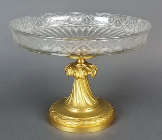 Baccarat Signed Bronze and Etched Crystal Centerpiece