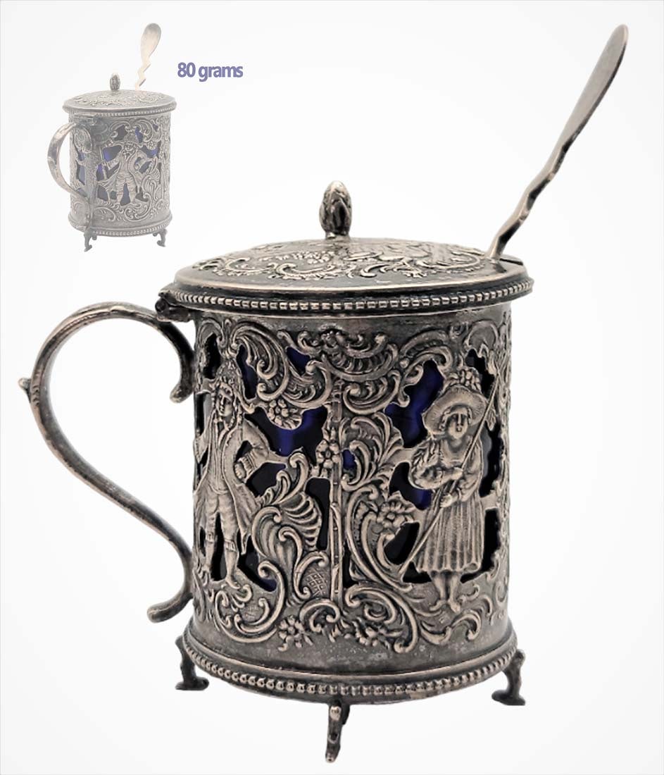 Victorian Silver (80 grams) Mustard Pot With Cobalt Glass Insert (1 of 7)