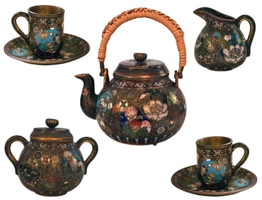 Japanese Cloisonne Enamel Tea Set Dated (1868-1912) Meiji Period