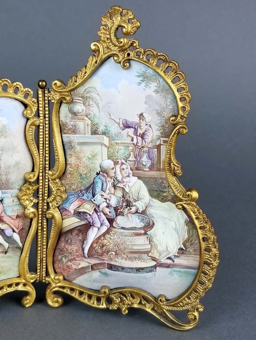 19th C. Austrian Viennese Enamel Folding Screen - 2