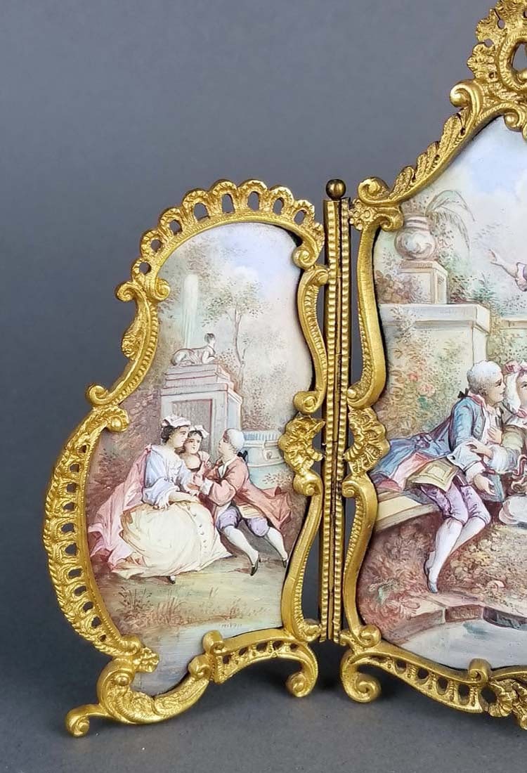 19th C. Austrian Viennese Enamel Folding Screen - 3