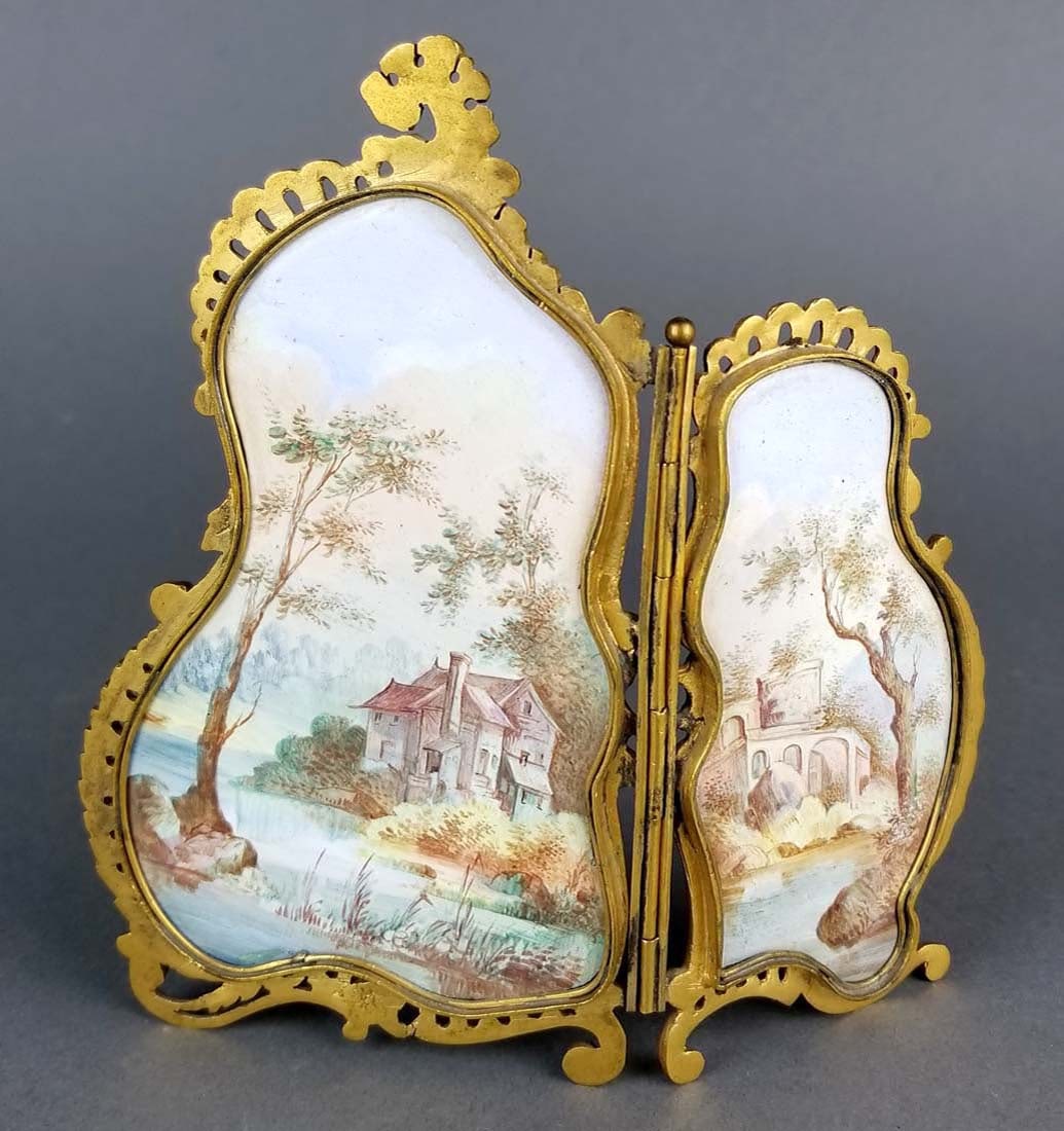 19th C. Austrian Viennese Enamel Folding Screen - 4