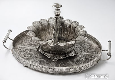 19th C. Ottoman Silver (1,303g) Filigree Centerpiece