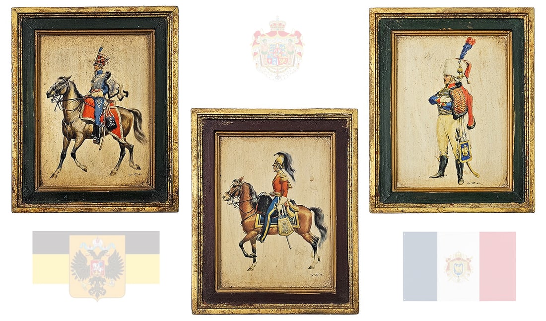 Est. 1960's Original Wood Lacquered In Print Napoleonic Wars Soldiers: Est. 1960's Original Wood Lacquered In Print Napoleonic Wars Soldiers. 6" x 7 3/4"