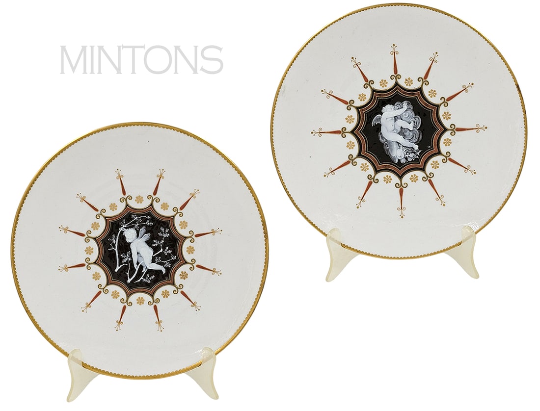 Pair Of Pate Sur Pate Mintons Porcelain Plates: Pair Of Pate Sur Pate Mintons Porcelain Plates. D 9 1/2"