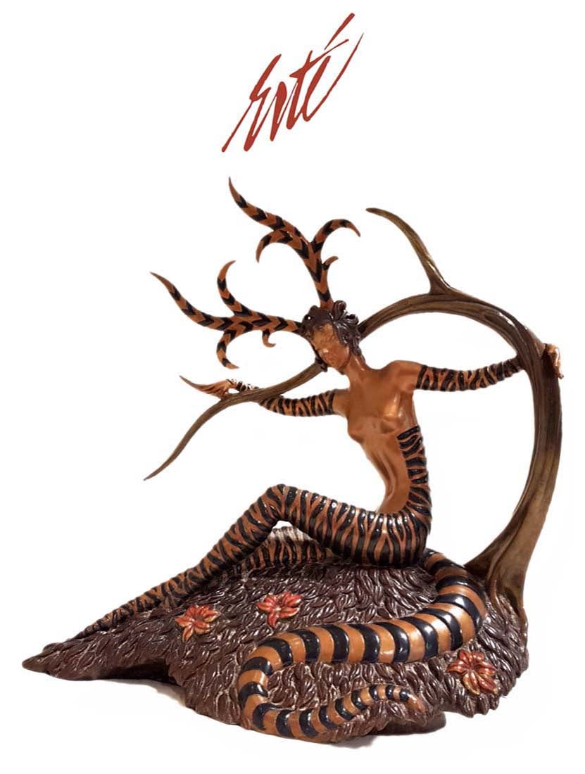 ERTE THE HUNTING BRONZE SCULPTURE, SIGNED: Erte the hunting bronze statue, Fine Art Acquisition 1985 signed. H 13.15"