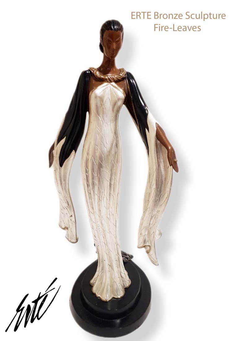 ERTE FIRE-LEAVES BRONZE SCULPTURE, SIGNED: Erte Fire-Leaves bronze statue, Seven Arts signed & numbered (226/500), 1988 Limited edition. H 19"