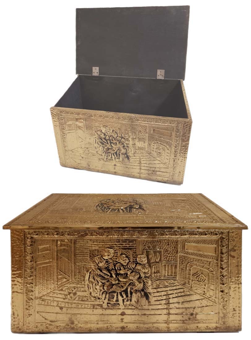 A Large Continental Brass Wooden Box: A Large Continental Brass Wooden Box. H 12" x W 20.75" x L 13"